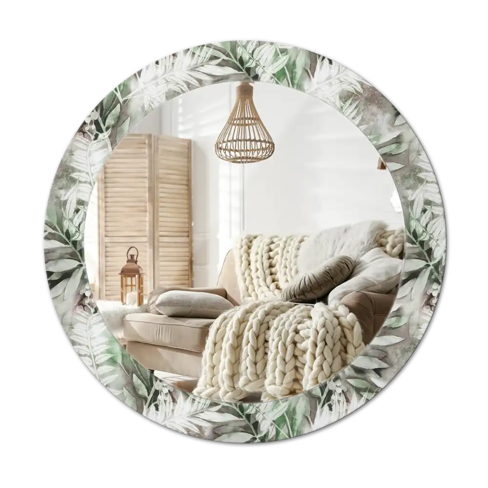 Round mirror frame with print Watercolor leaves