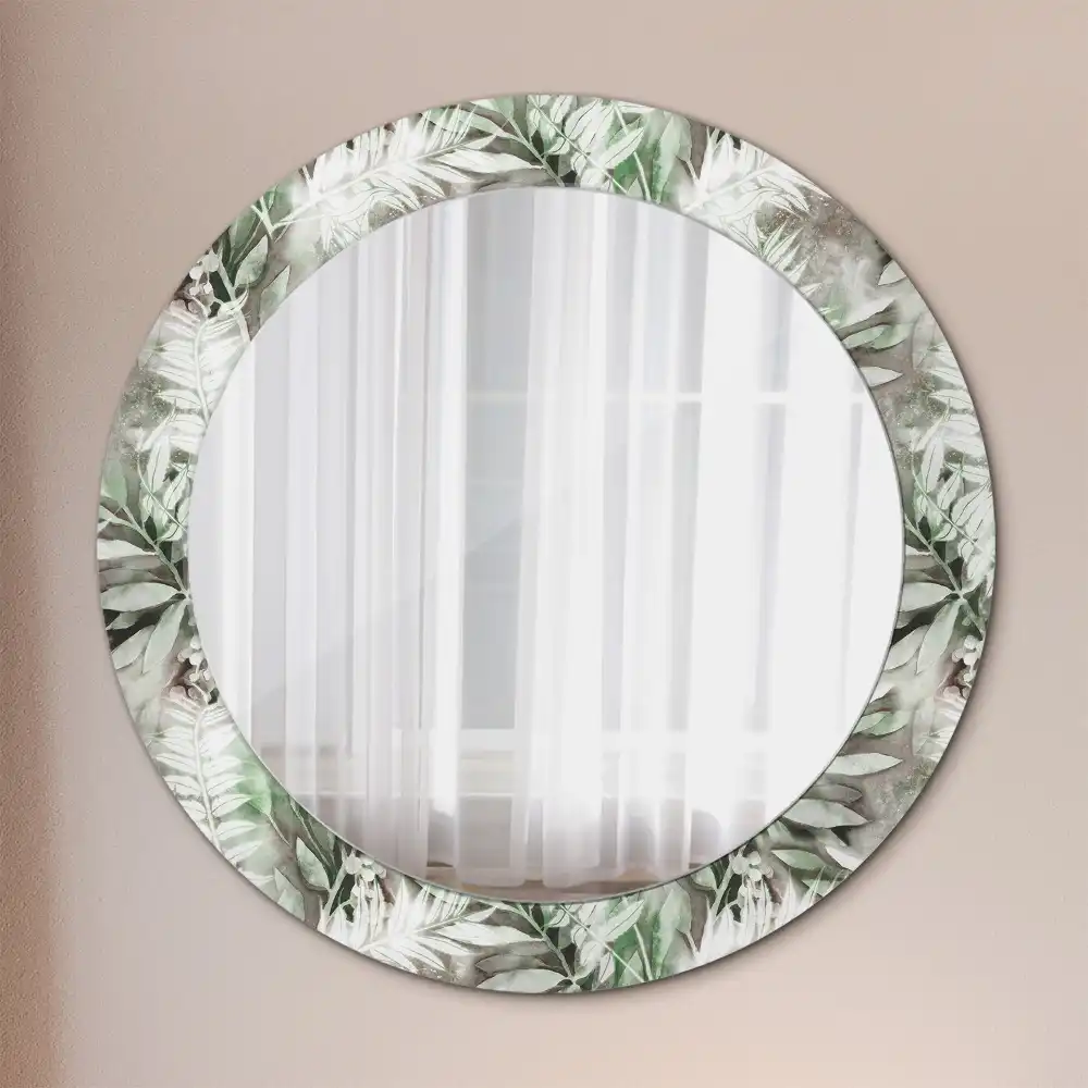 Round mirror frame with print Watercolor leaves