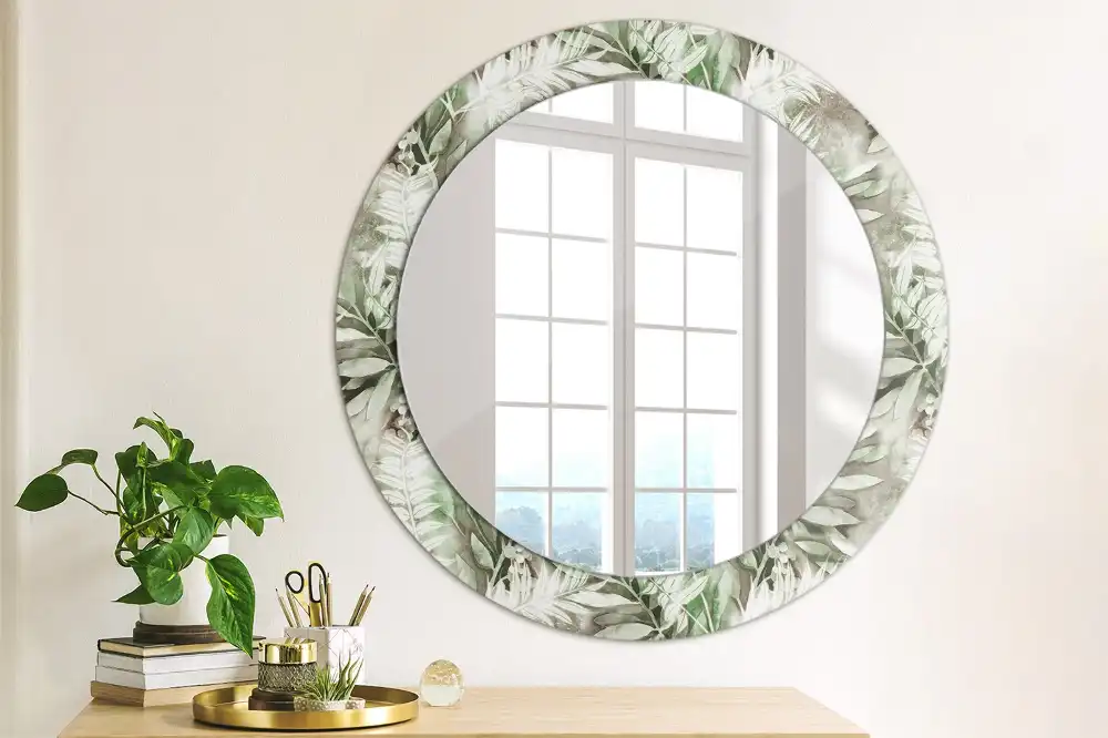 Round mirror frame with print Watercolor leaves