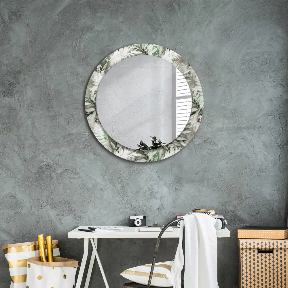 Round mirror frame with print Watercolor leaves