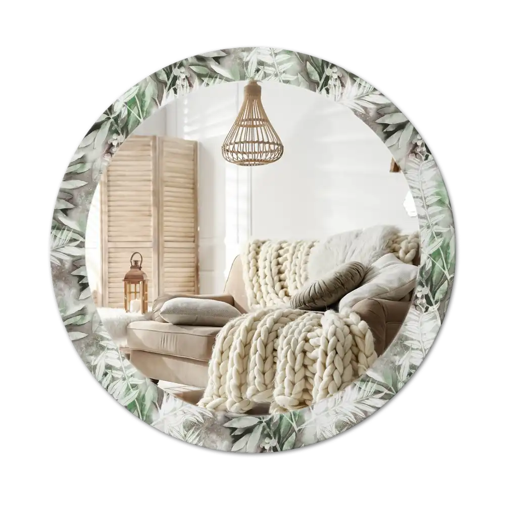 Round mirror frame with print Watercolor leaves