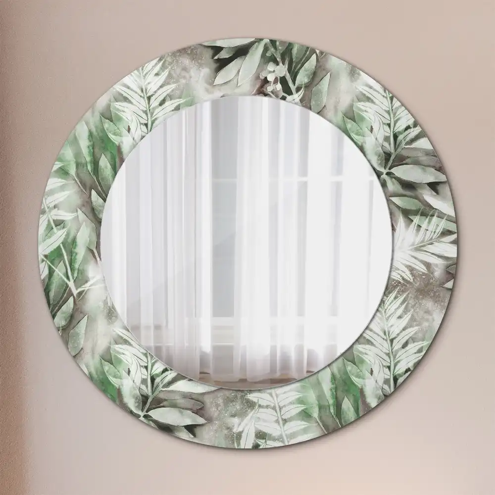 Round mirror frame with print Watercolor leaves