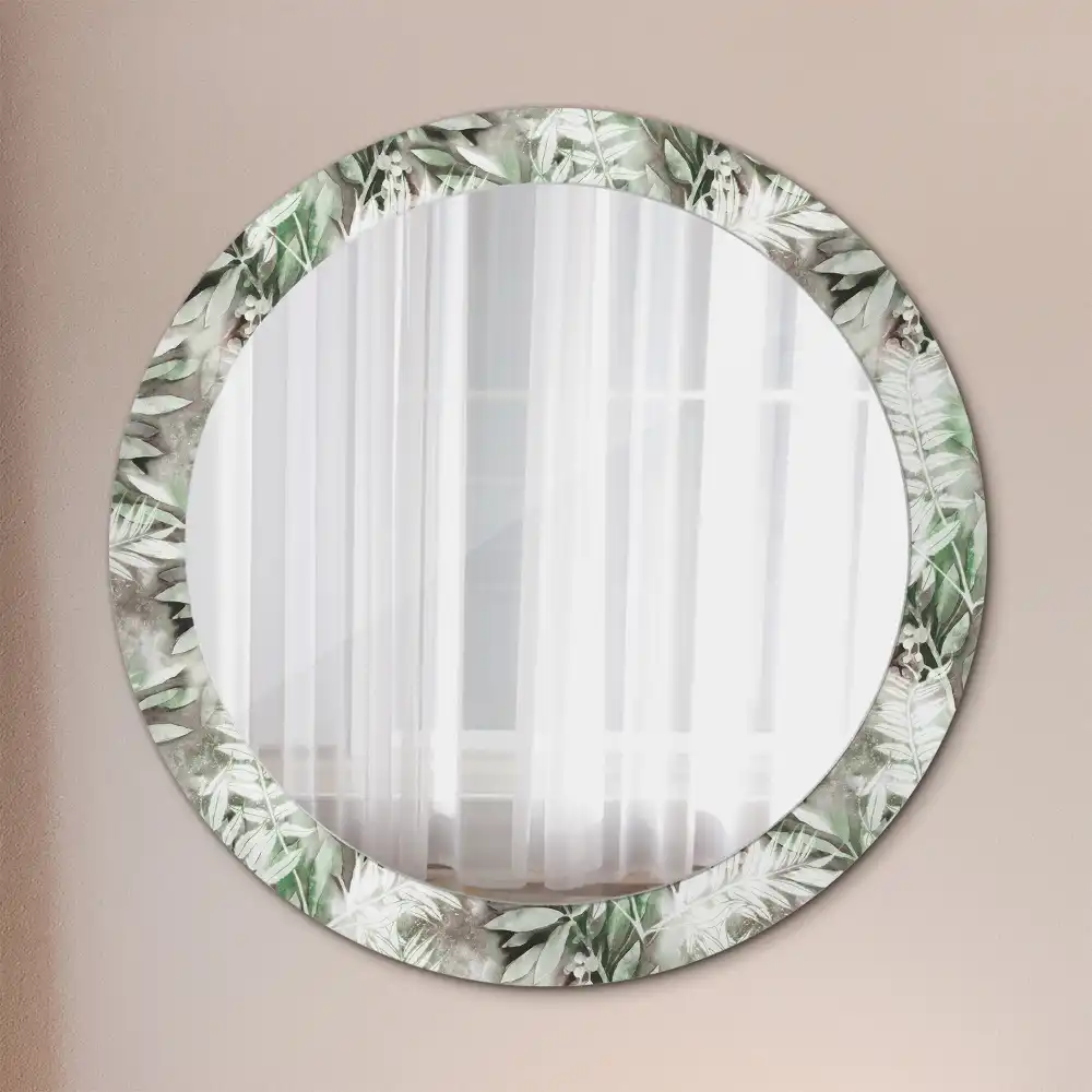 Round mirror frame with print Watercolor leaves