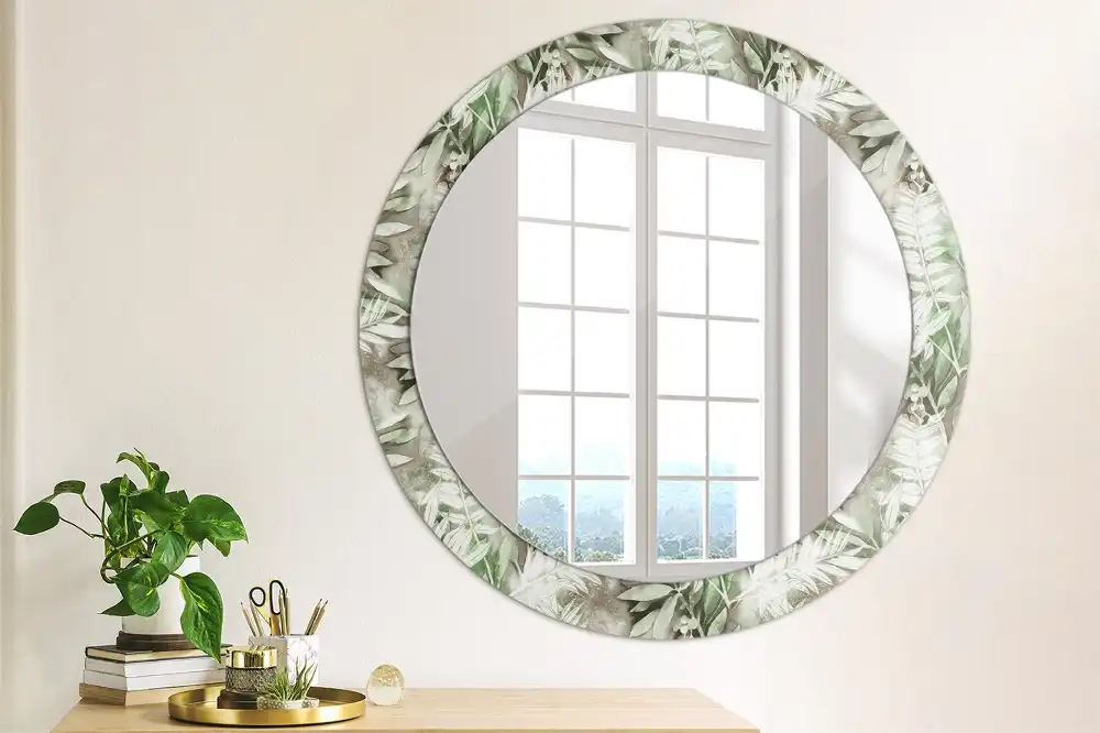 Round mirror frame with print Watercolor leaves