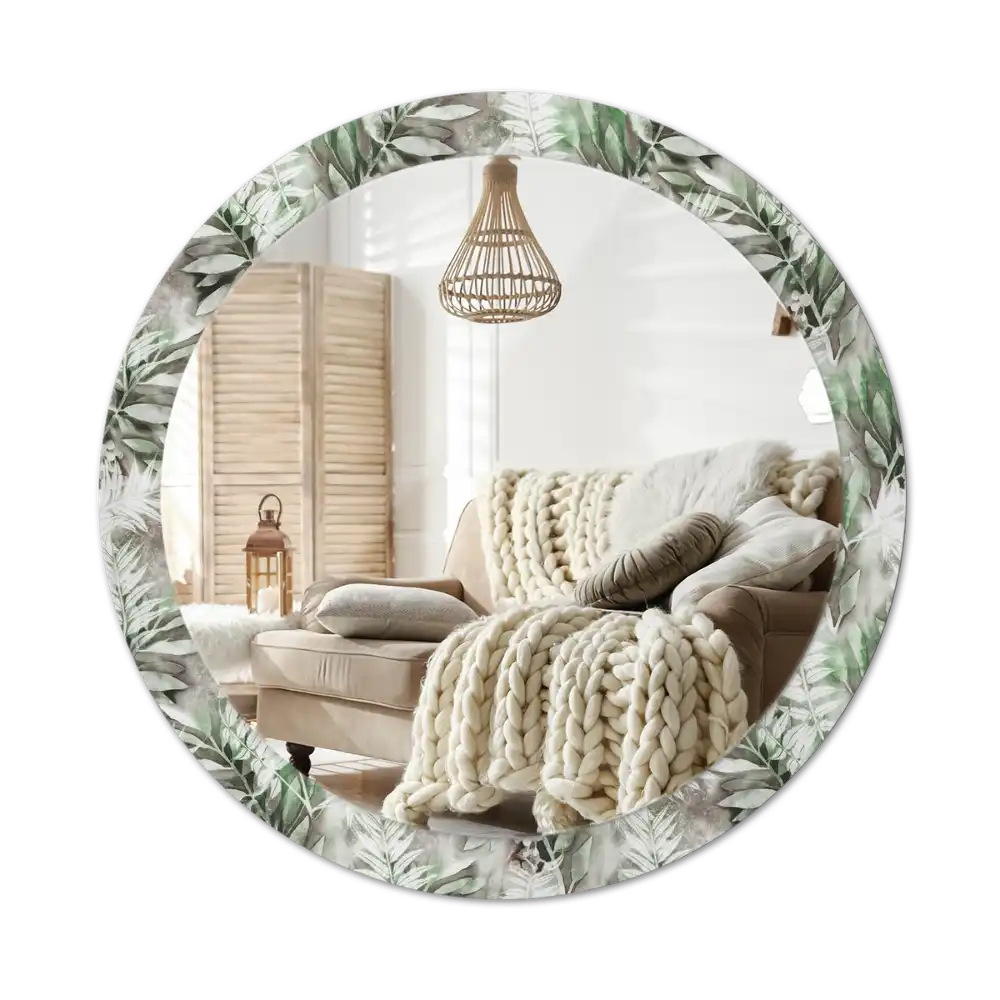 Round mirror frame with print Watercolor leaves