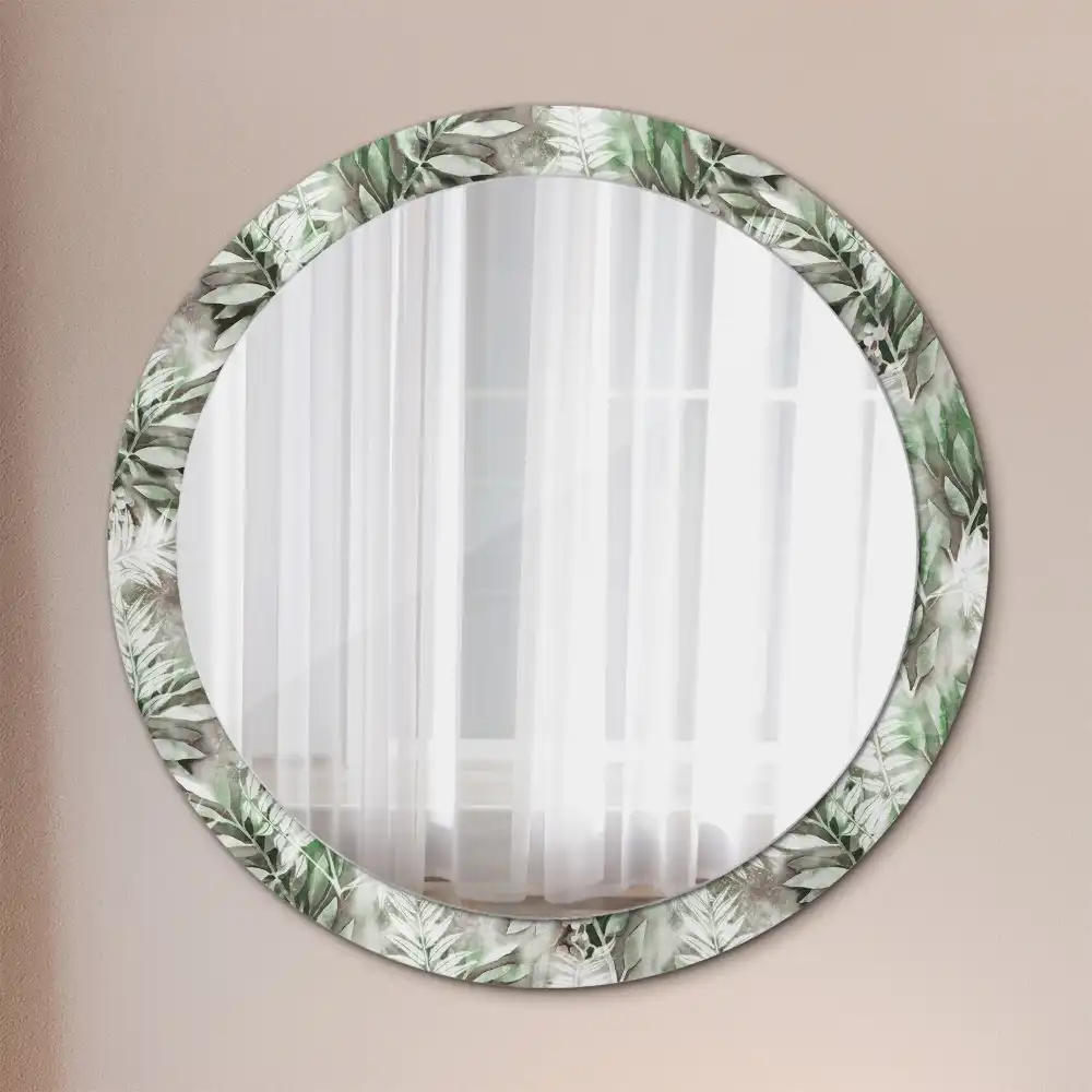Round mirror frame with print Watercolor leaves