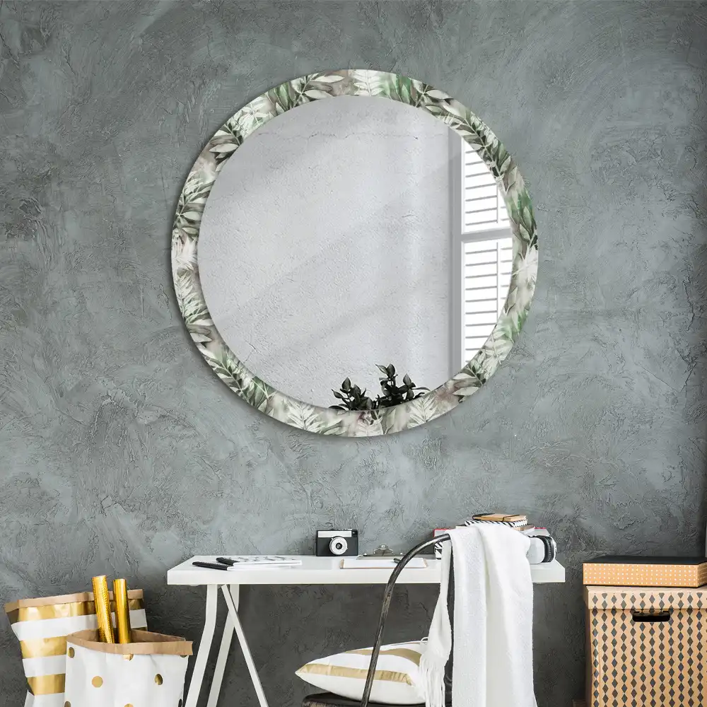Round mirror frame with print Watercolor leaves