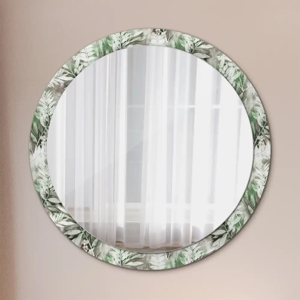 Round mirror frame with print Watercolor leaves