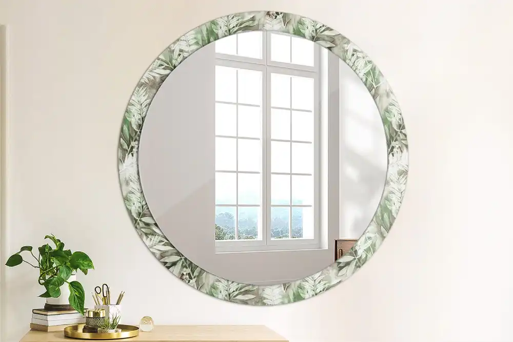 Round mirror frame with print Watercolor leaves