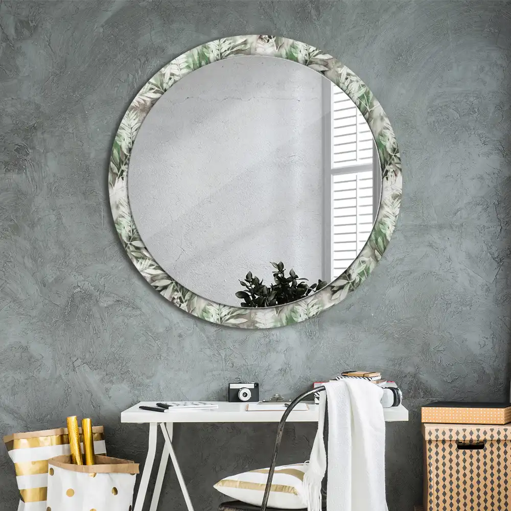 Round mirror frame with print Watercolor leaves