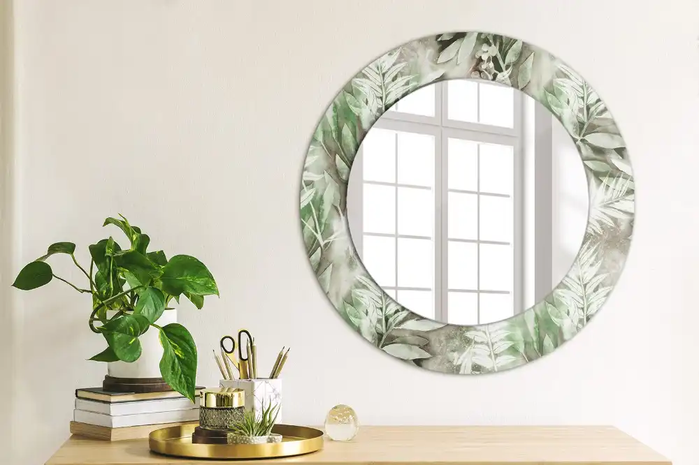 Round mirror frame with print Watercolor leaves