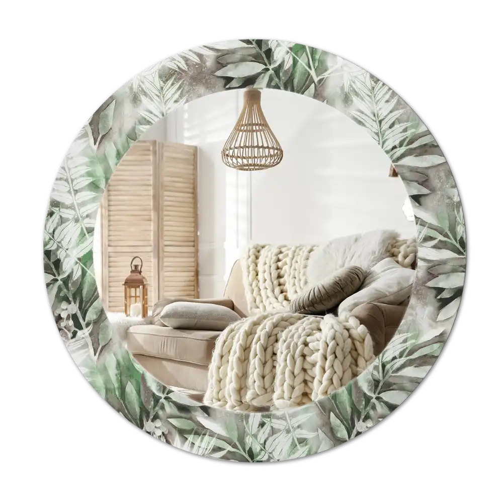 Round mirror frame with print Watercolor leaves