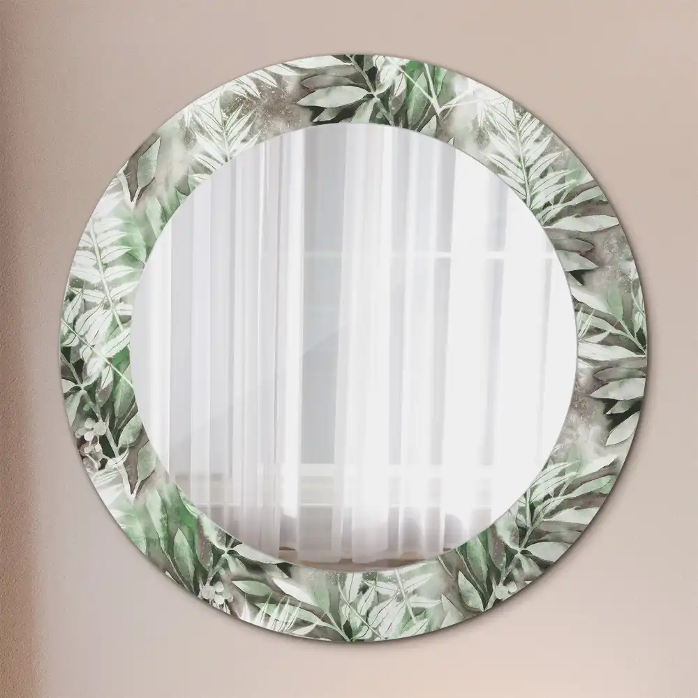 Round mirror frame with print Watercolor leaves