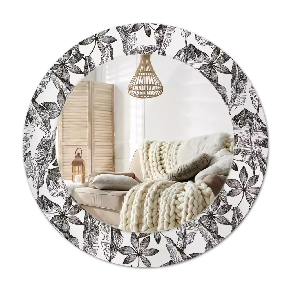 Round wall mirror decor Tropical leaves