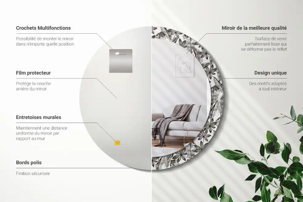 Round wall mirror decor Tropical leaves