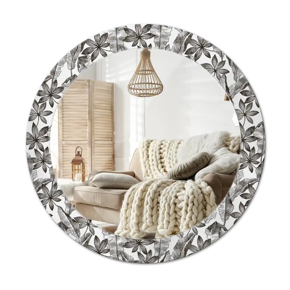 Round wall mirror decor Tropical leaves