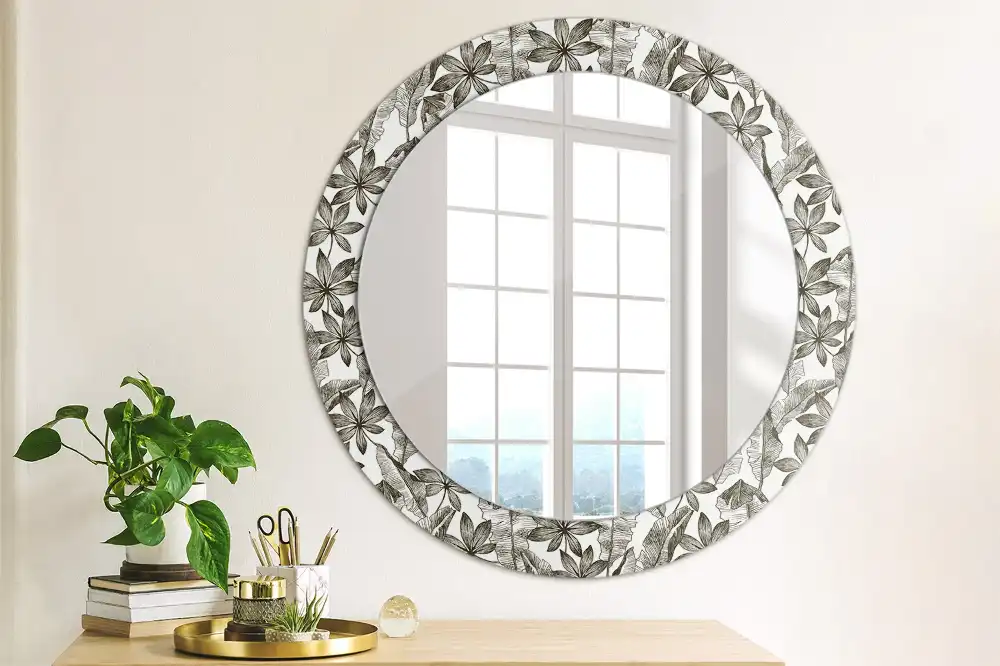 Round wall mirror decor Tropical leaves