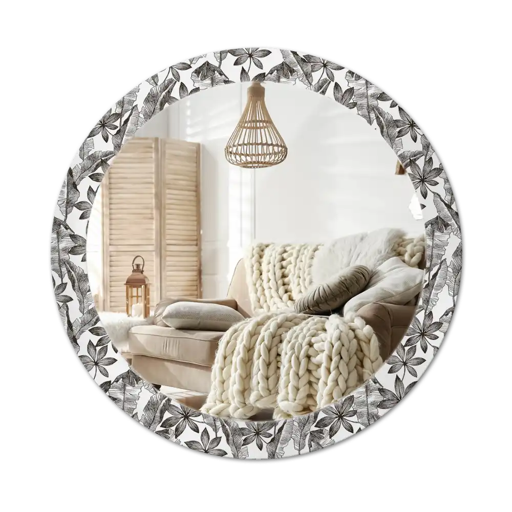 Round wall mirror decor Tropical leaves