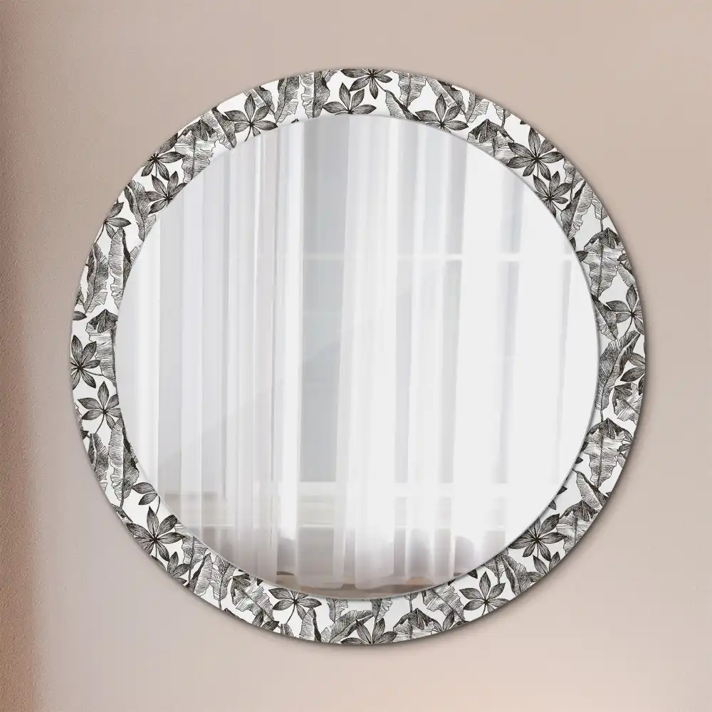 Round wall mirror decor Tropical leaves