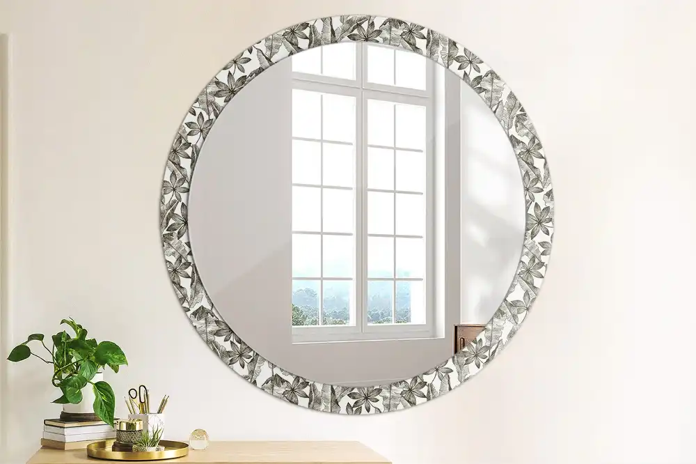 Round wall mirror decor Tropical leaves