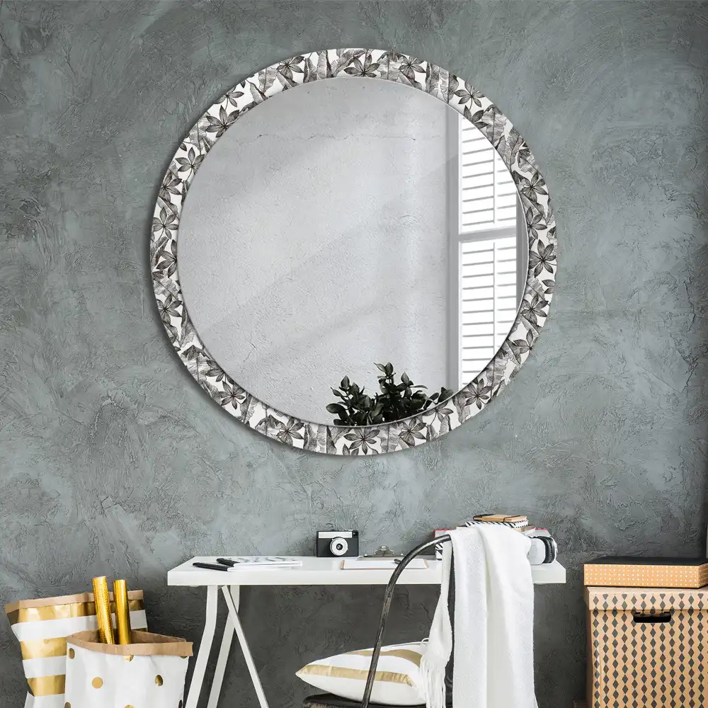 Round wall mirror decor Tropical leaves