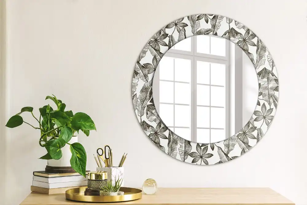 Round wall mirror decor Tropical leaves