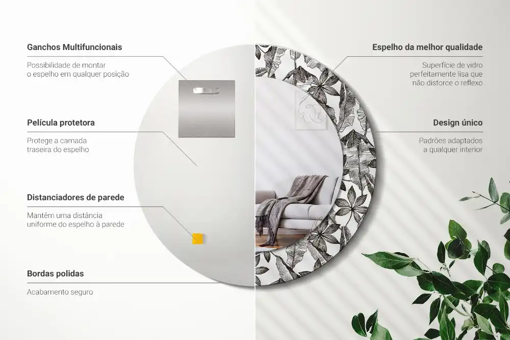 Round wall mirror decor Tropical leaves