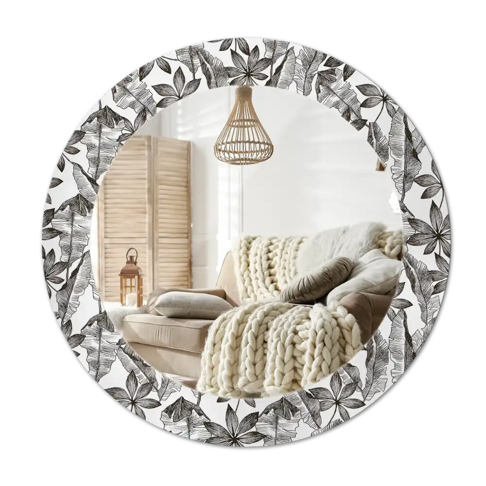 Round wall mirror decor Tropical leaves