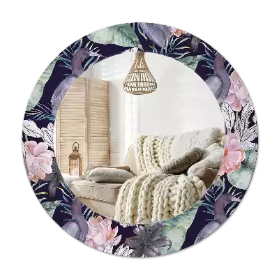 Round printed mirror Herons birds