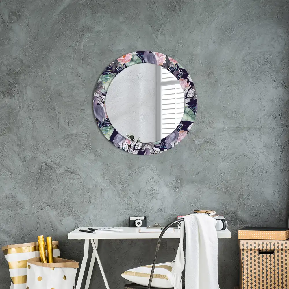 Round printed mirror Herons birds