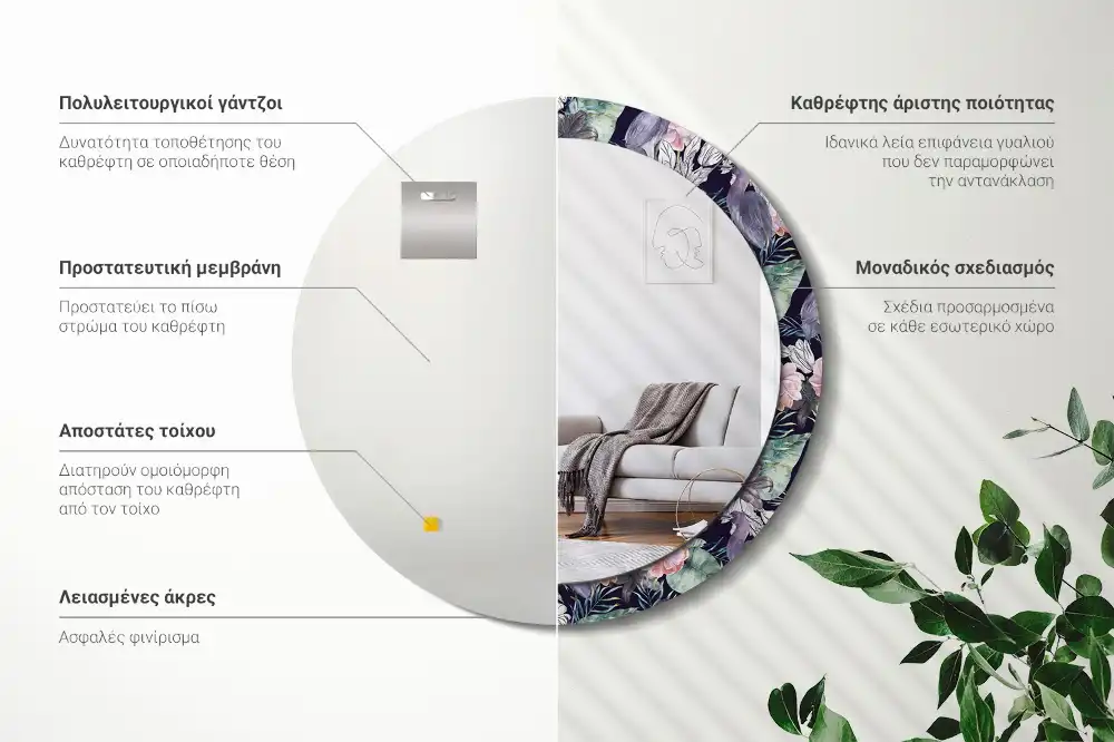 Round printed mirror Herons birds