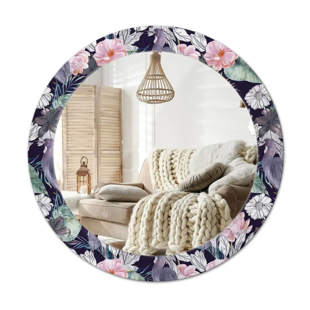 Round printed mirror Herons birds