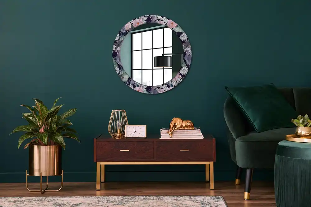 Round printed mirror Herons birds