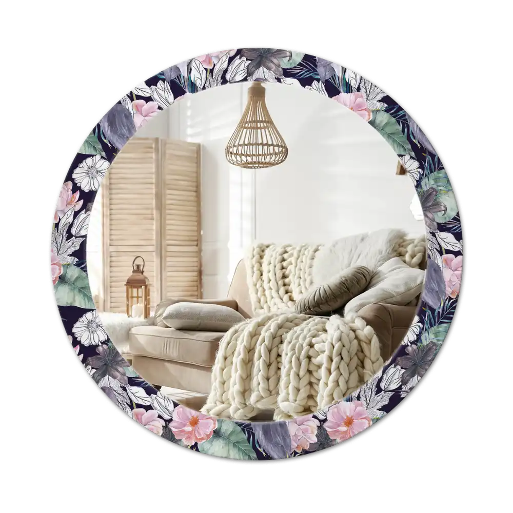 Round printed mirror Herons birds