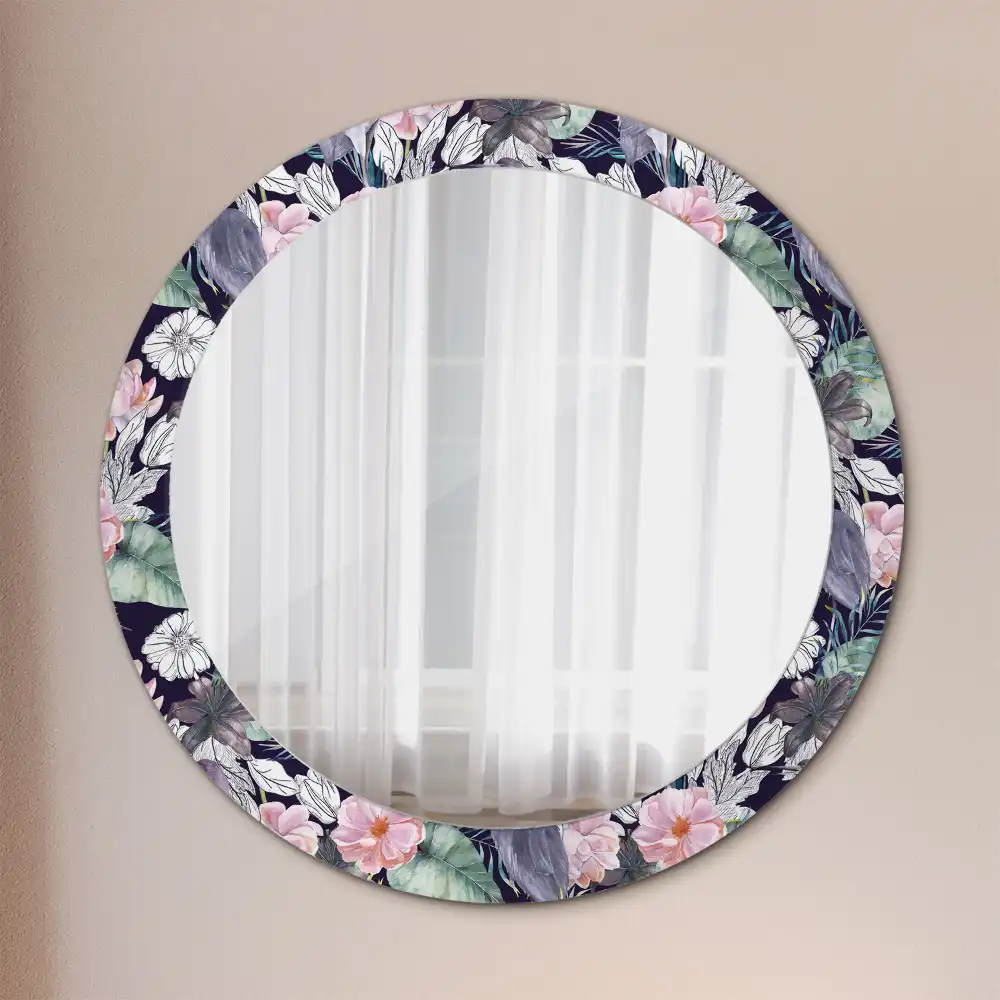 Round printed mirror Herons birds
