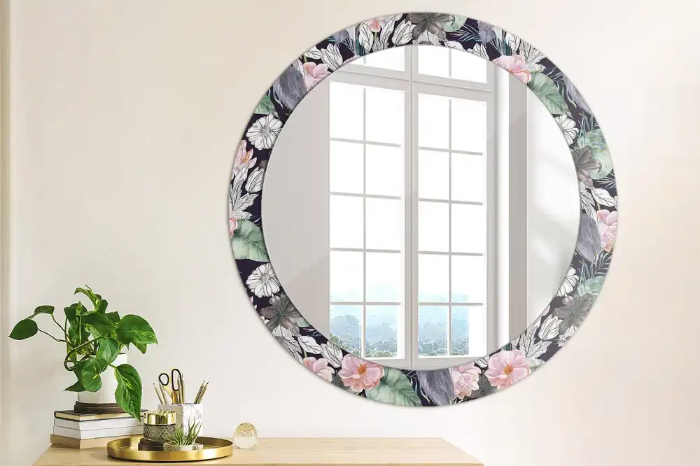 Round printed mirror Herons birds