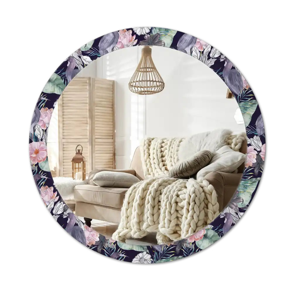 Round printed mirror Herons birds