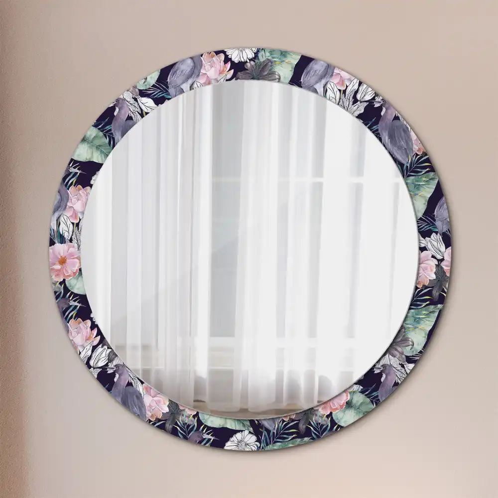 Round printed mirror Herons birds