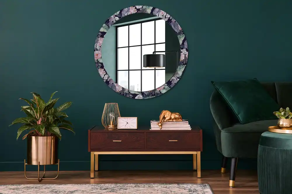 Round printed mirror Herons birds
