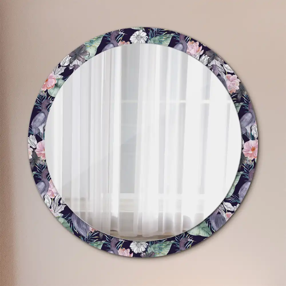 Round printed mirror Herons birds