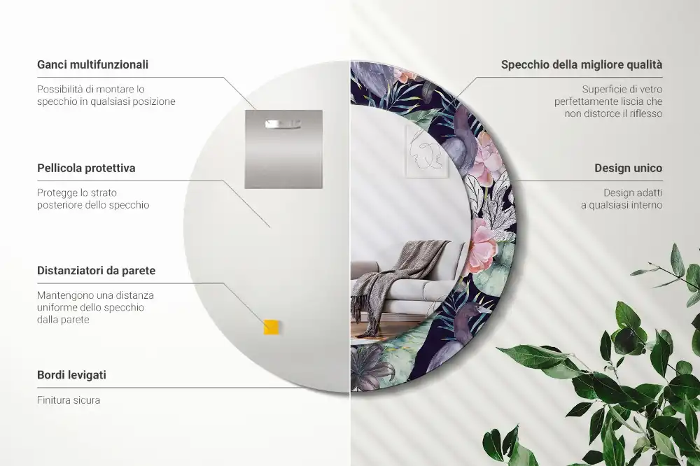 Round printed mirror Herons birds