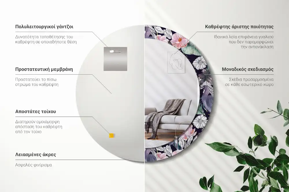 Round printed mirror Herons birds