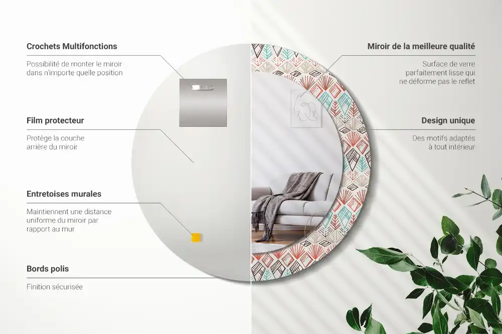 Round wall mirror decor Ethnic pattern