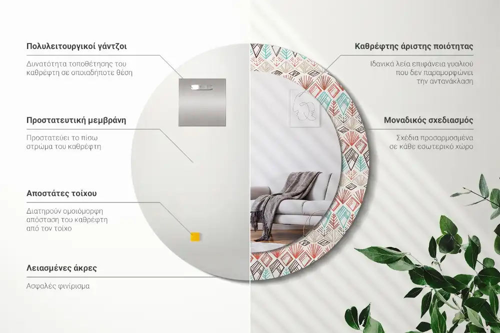 Round wall mirror decor Ethnic pattern