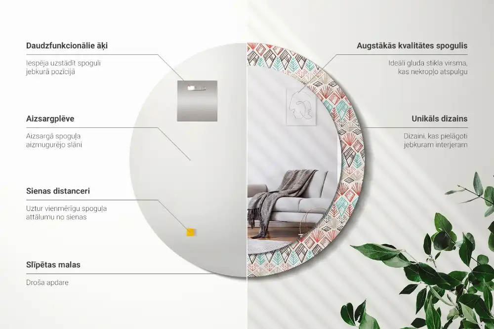 Round wall mirror decor Ethnic pattern