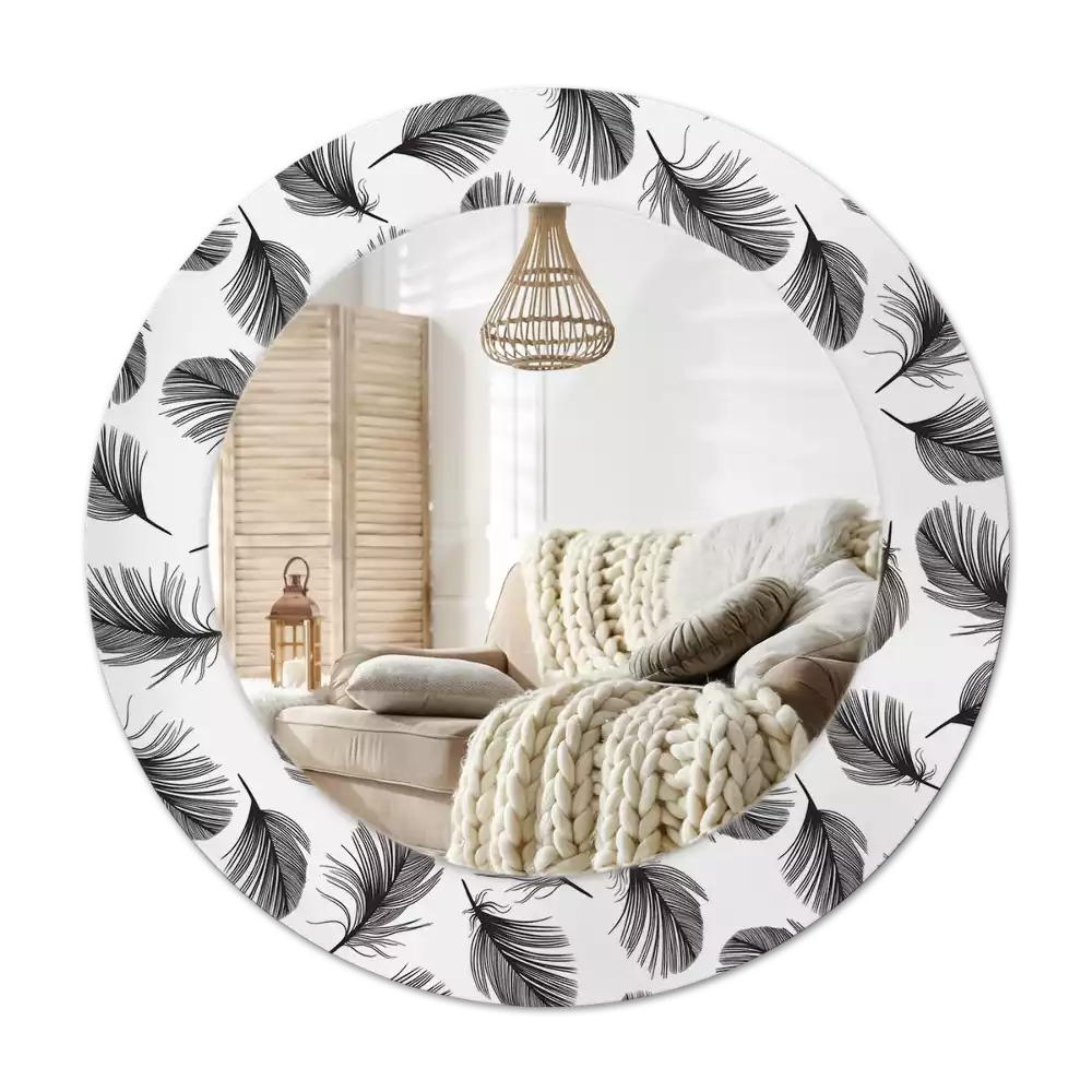Round mirror frame with print Feathers