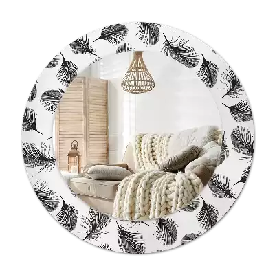 Round mirror frame with print Feathers