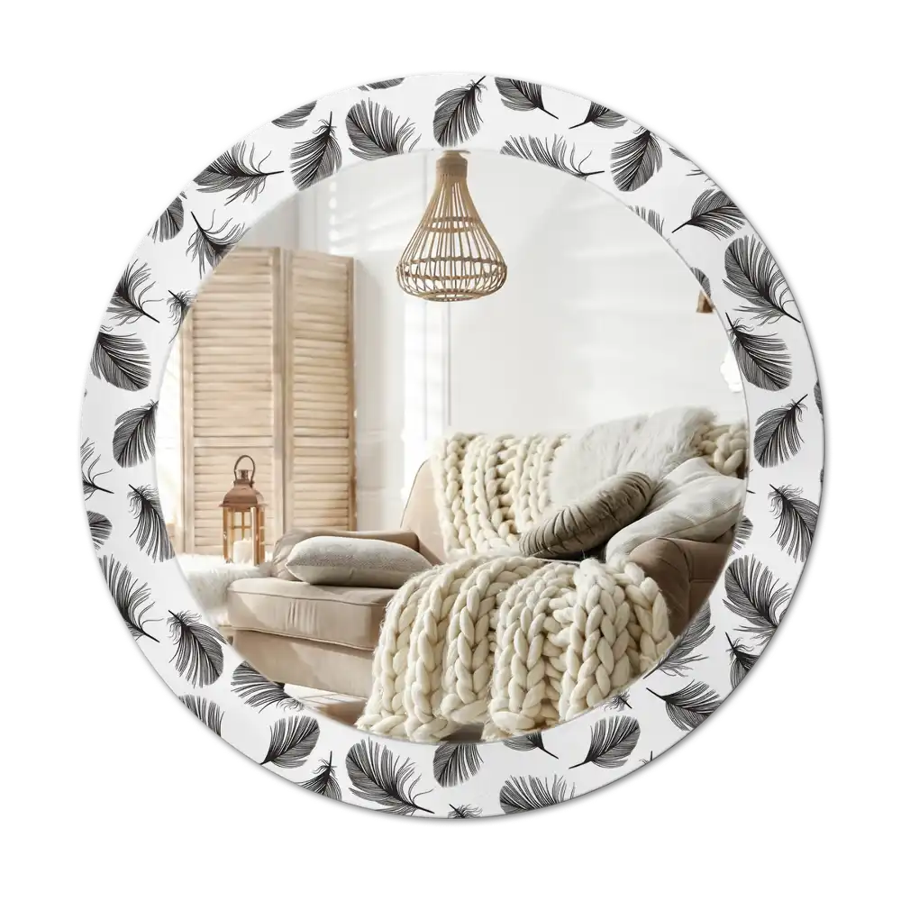 Round mirror frame with print Feathers