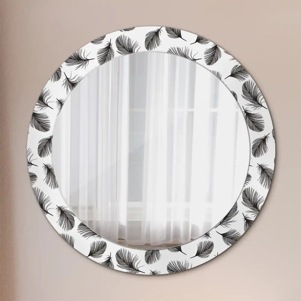 Round mirror frame with print Feathers