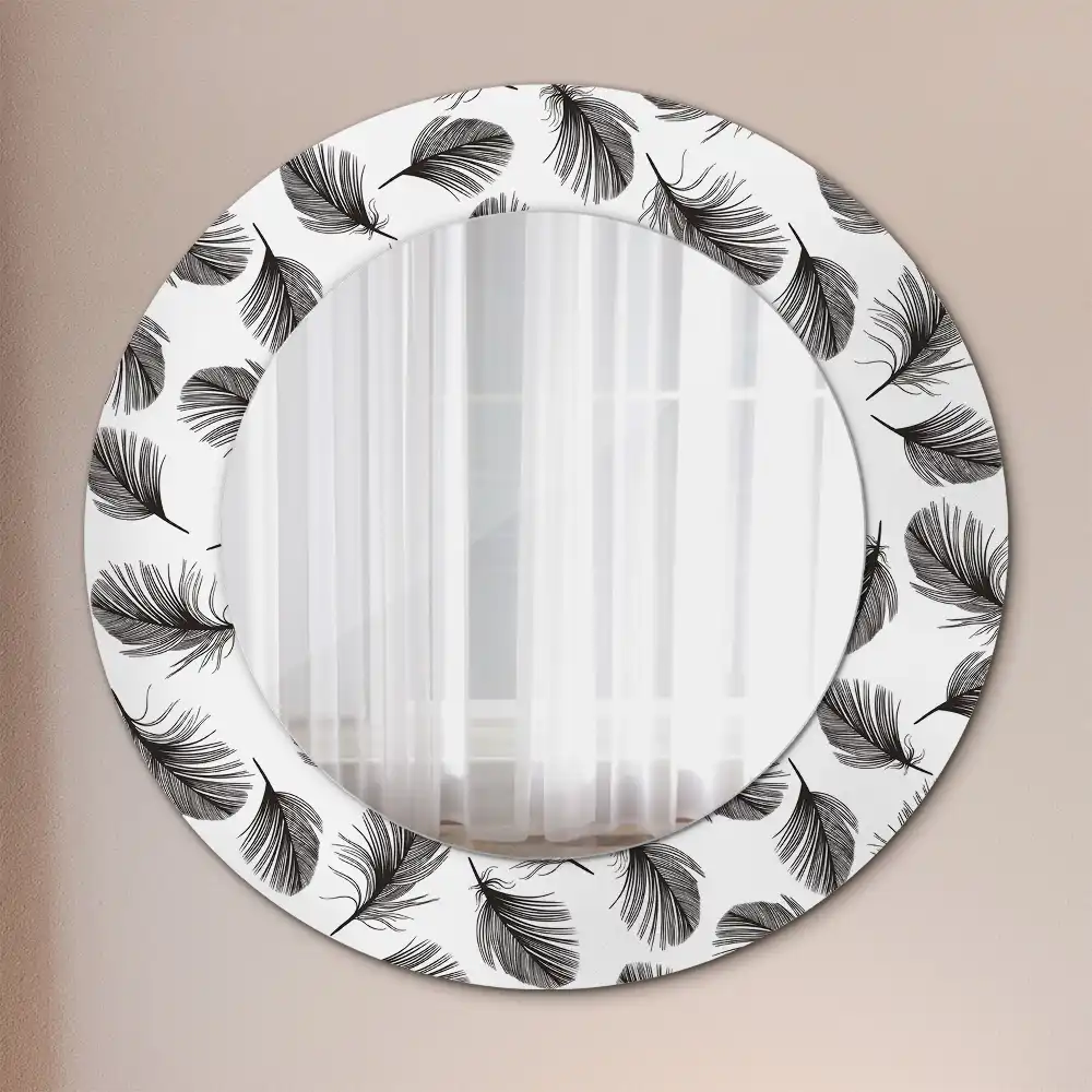 Round mirror frame with print Feathers